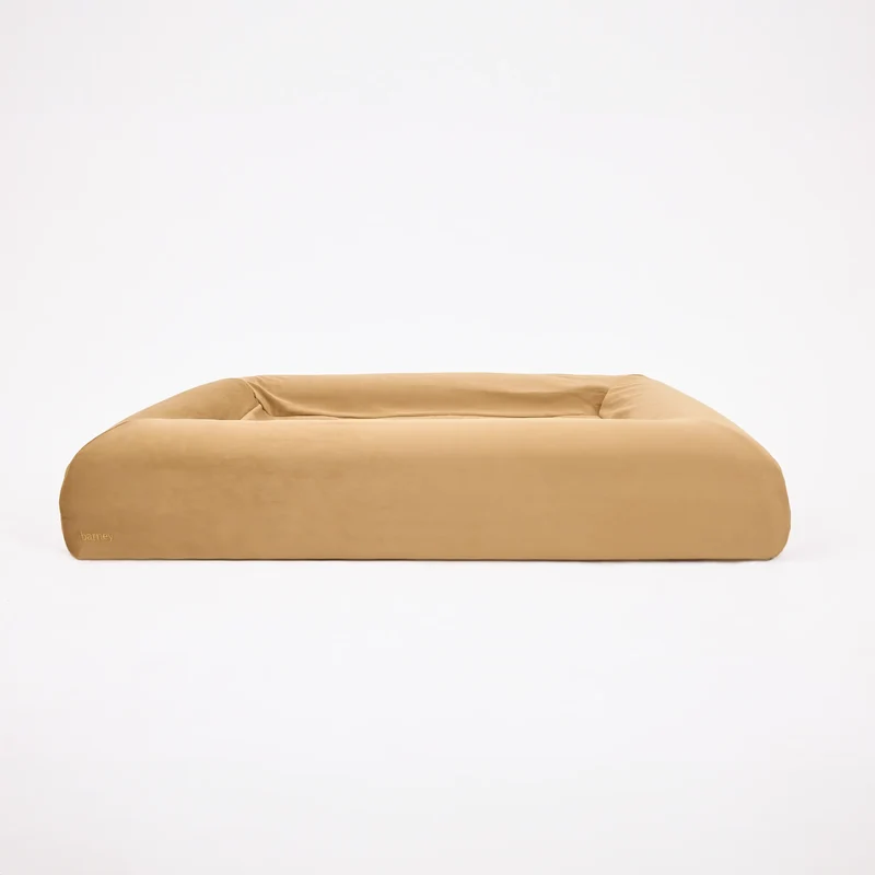 Barney Bed in a Butter Slip Cover in Peanut, front view