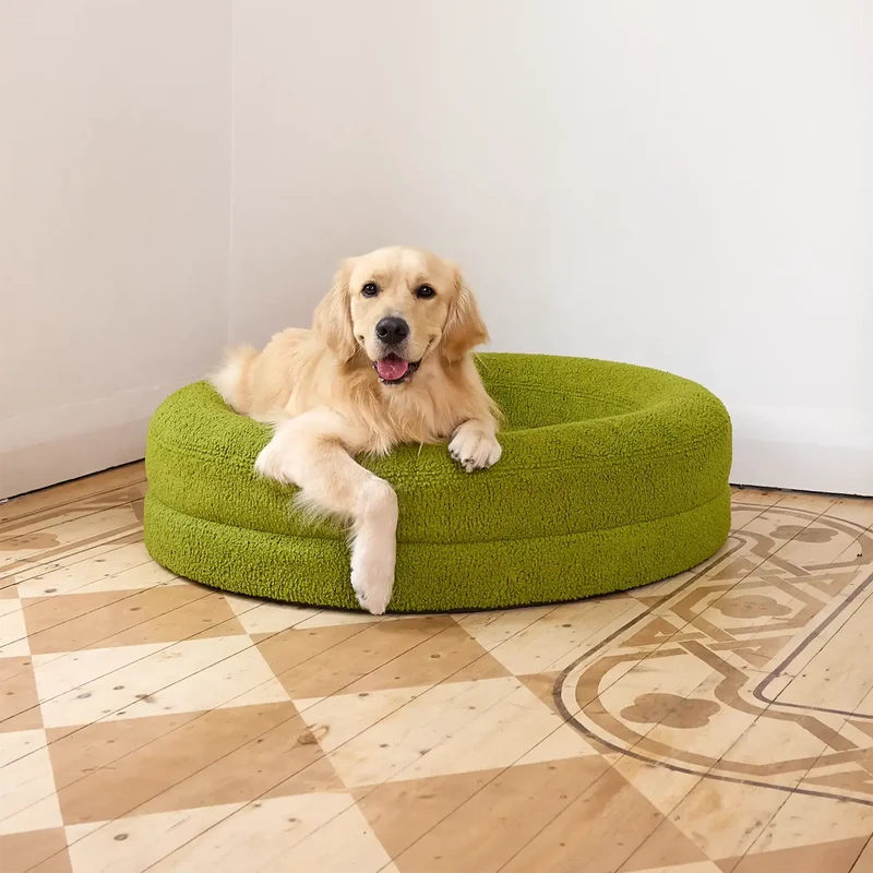 Large BarneyCurl Bed with Teddy Cover in Matcha