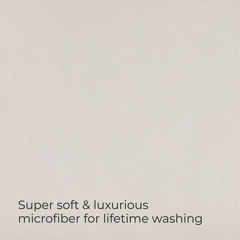 Close-up of the Barney Bed cover fabric in Bone, captioned Super soft & luxurious, for lifetime washing