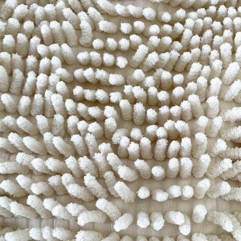 Barneycles Towel Cover in Sugarloaf: close-up of the cream chenille fabric, packed with thick, soft loops.