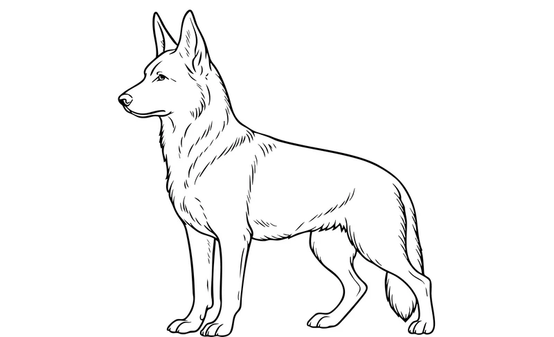 Line drawing of a German Shepherd, showing the dog size for an LP Barney Bed