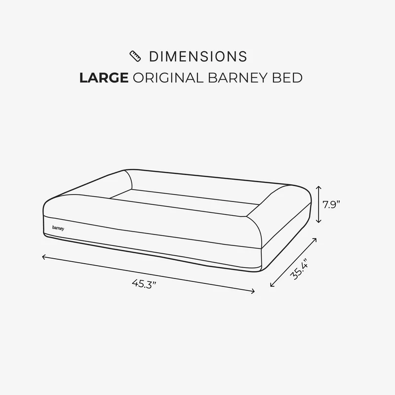 Diagram of a Large Original Barney Bed: 45.3 inches long, 35.4 inches wide and 7.9 inches high